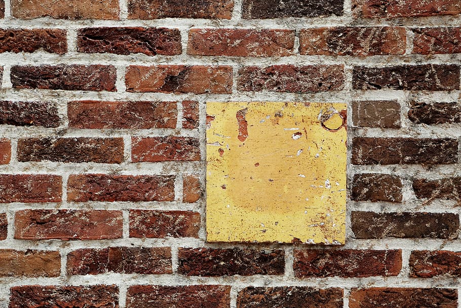 灰色, コンクリート, レンガの壁, 正方形, 茶色, 木製, 赤, レンガ, 壁, 黄色