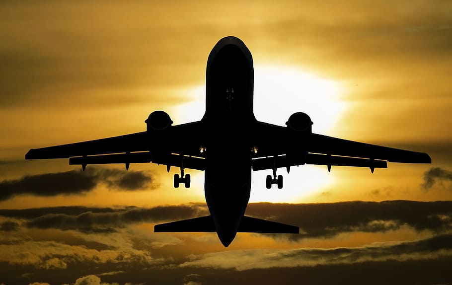 silhouette photography, airplane, golden, hour, aircraft, holiday, sun, tourism, summer, summer holiday