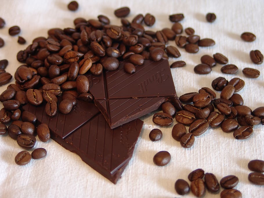coffee, chocolate, coffee beans, food, caffeine, espresso, roasted coffee bean, coffee - drink, food and drink, table