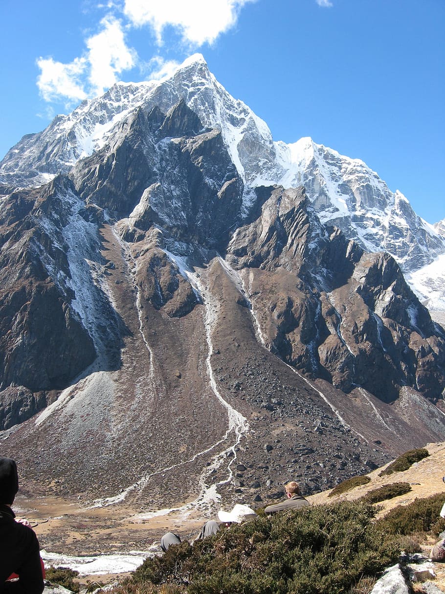 氷をかぶった山, 白, 雲, 青, 空, ネパール, 山, 風景, 雪, エベレストトレッキング