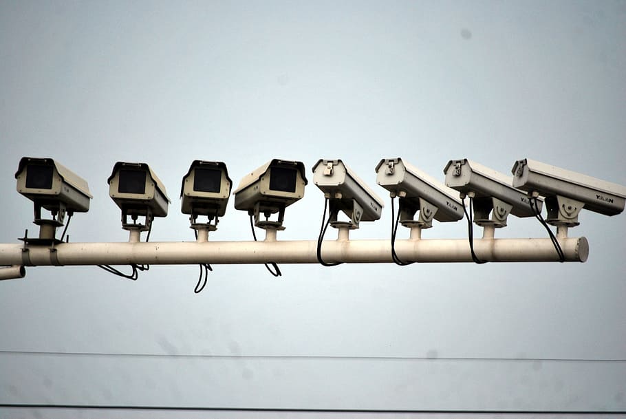 white security camera, Camera, Cameras, Traffic, watching, surveillance, government, technology, outdoors, industry