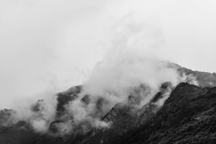 山, 雲, 天気, 空, blackandwhite, 黒, シーン, 自然, アルプス, フランス