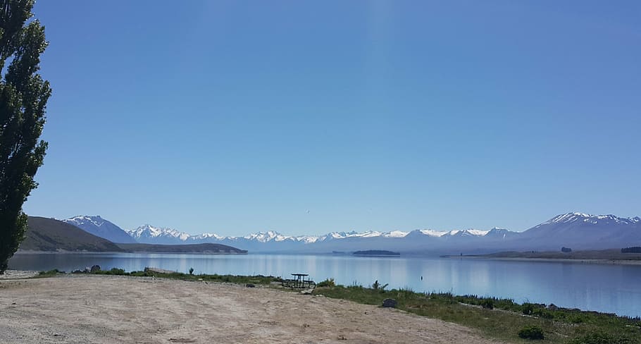 Lago, Tekapo, Nueva Zelanda, agua, montaña, cielo, pintorescos - naturaleza, paisaje, azul, medio ambiente