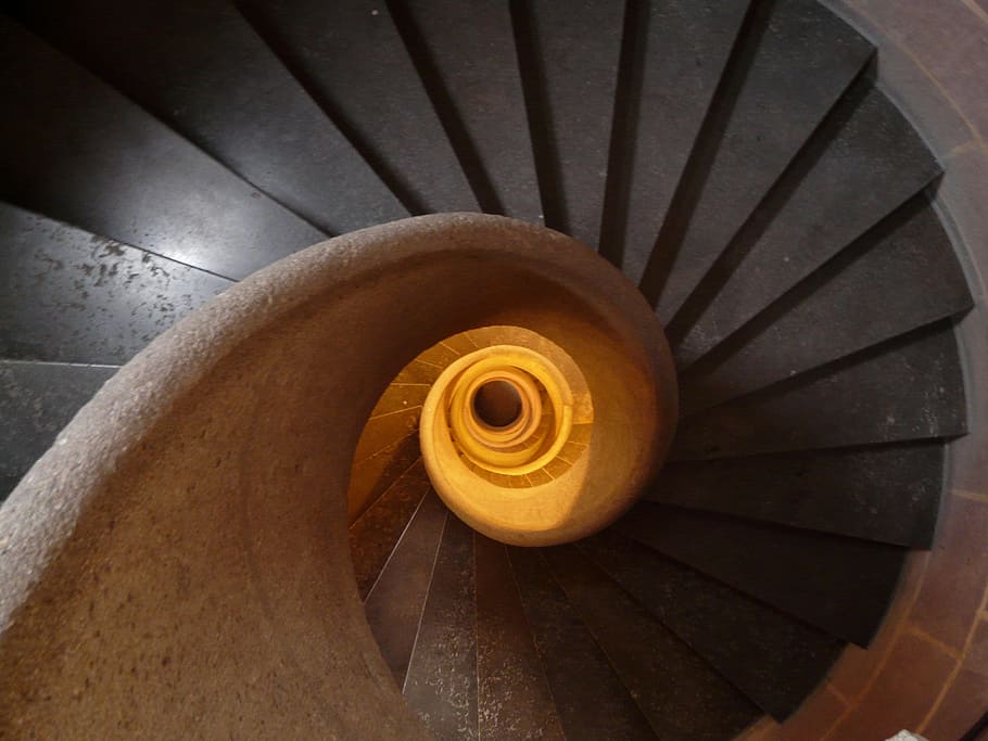 gray, black, home stair, stairs, spiral staircase, emergence, gradually, staircase, architecture, stone