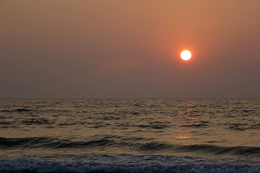 Sunset, Sun, Setting, Arabian Sea, sea, sundown, murudeshwar, india, scenics, beauty in nature
