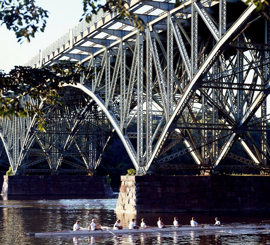 bridge, scull, rowers, river, rowing, sculling, architecture, water, landscape, bridge - Man Made Structure