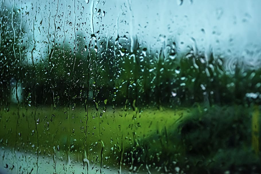 jendela, hujan, tetes, tetesan, kaca, basah, sedih, tekstur, cair, dibelakang