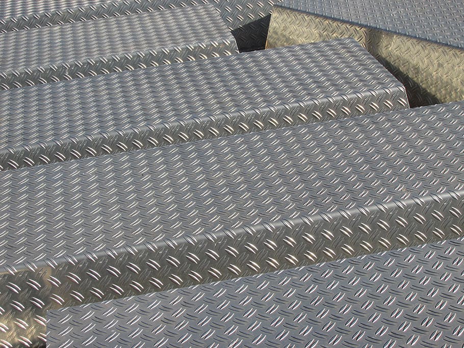 steel, iron, sheet, pattern, background, industry, metal, bent, high angle view, staircase