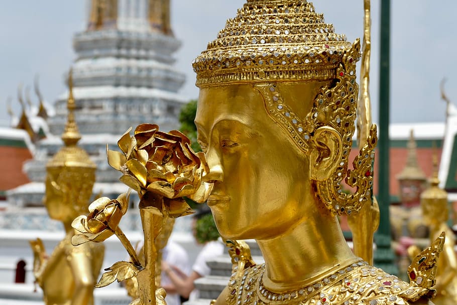 dourado, buda, templo, ornamento, religião, estátua, grande, meditação, tailândia, budismo
