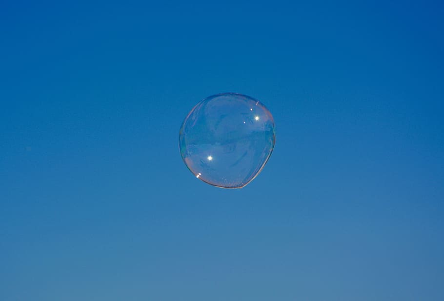 burbuja de jabón, transparencia, cielo azul, azul, vulnerabilidad, fragilidad, burbuja, en el aire, cielo, nadie