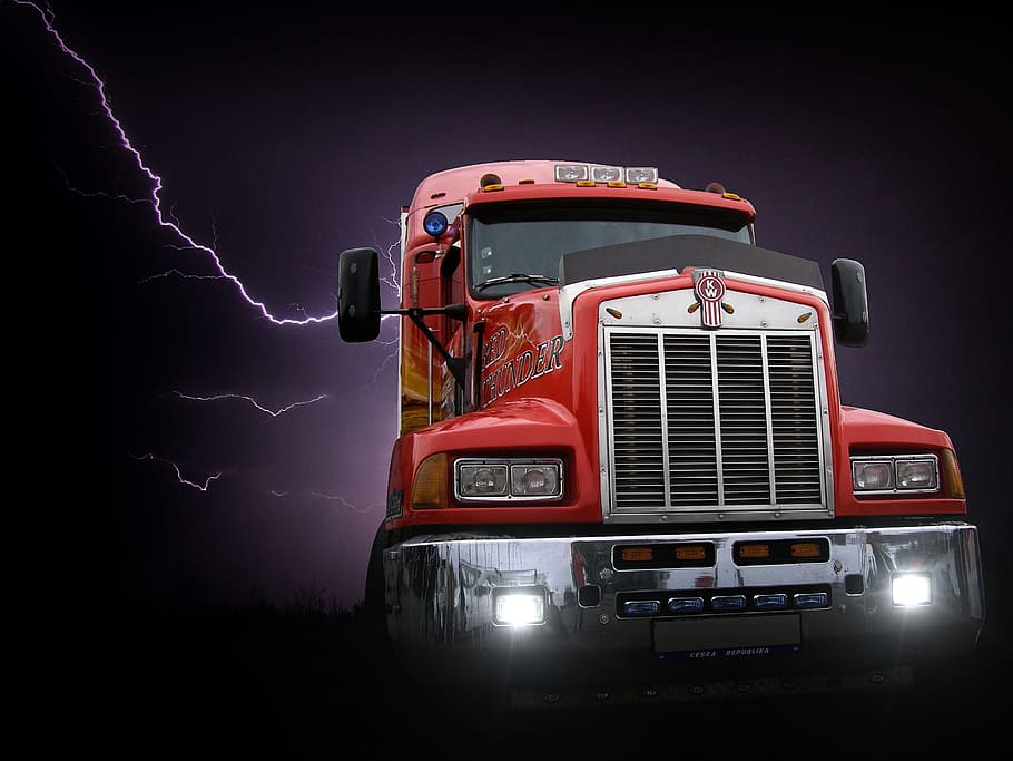 Red Freight Truck Transformer Flash Dark Background Wallpaper Poster Truck Storm Night Pxfuel