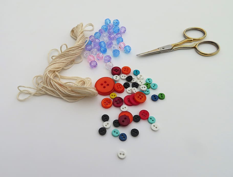 crafting, sewing, thread, scissors, buttons, beads, craft, sew, hobby, creative