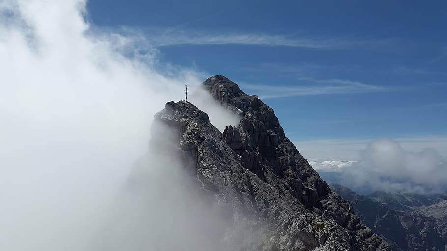 mountain, clouds, watzmann southern tip, rock, berchtesgadener land, alpine, mountains, berchtesgaden alps, berchtesgaden national park, massif