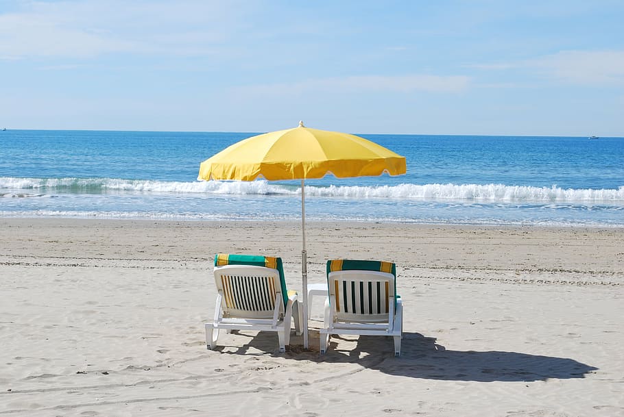 two, adirondack chairs, beach, deck chair, holiday, mediterranean sea, private beach, idleness, seaside, sandy beach