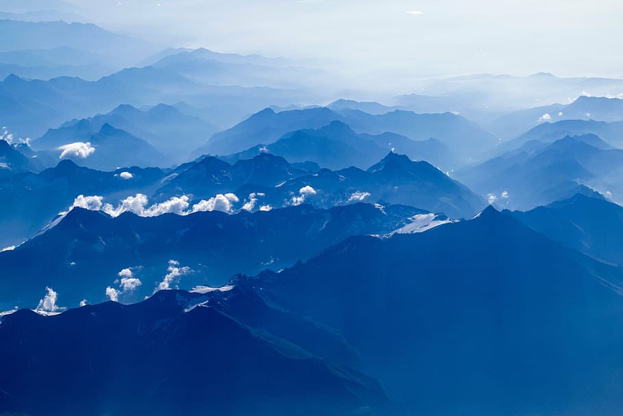 vista aérea, colinas de montanha, foto, montanhas, coberto, nevoeiro, natureza, cume, picos, nuvens