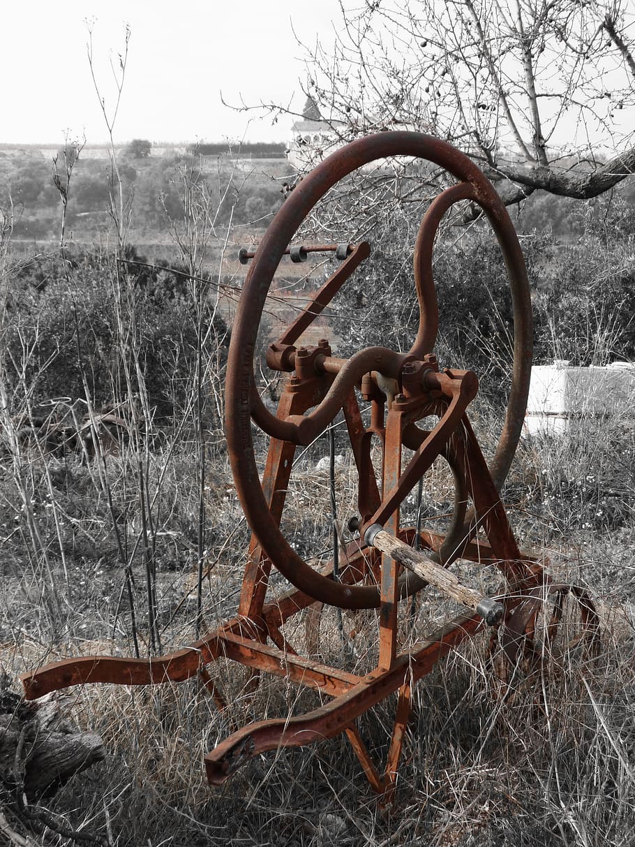 Machine, Old, Abandoned, Agricultural, oxide, outdoors, bare tree, day, winter, cold temperature