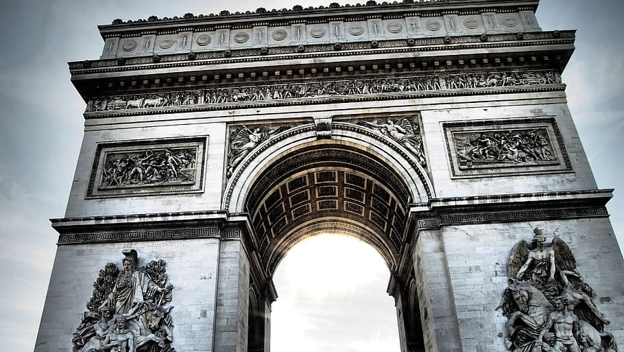 arch, de, triumph, paris, arc de triomphe, city trip, architecture, built structure, the past, low angle view