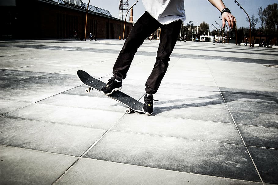 person, skating, gray, ground, blue, sky, adidas, chrome, concrete, concrete chrome man