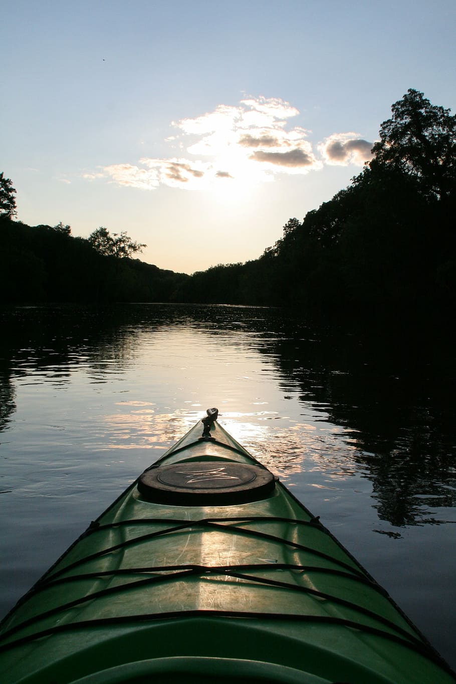 green, kayak, water, trees, river, kayaking, paddling, summer, sunset, recreation