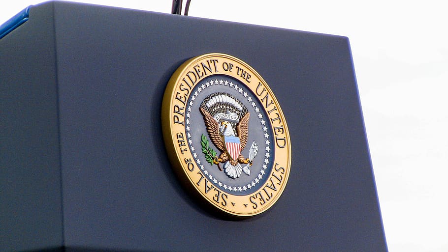 business, president, podium, seal, washington, close-up, clock, time, day, low angle view
