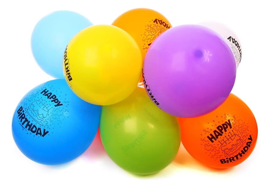 colores variados, cumpleaños, inflable, globo, lote, aire, globos, brillante, burbuja, celebración