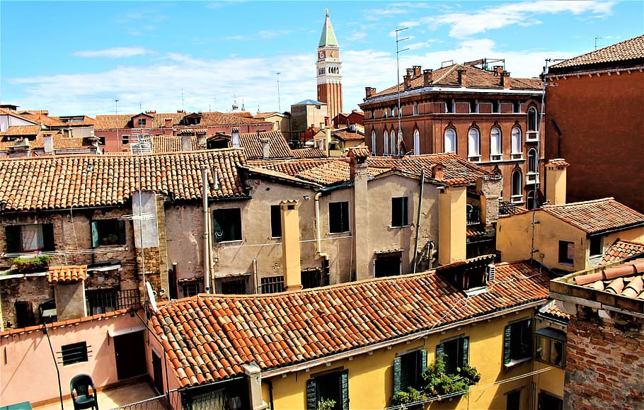 베니스, 이탈리아, 건축물, 건물, 옥상, 지붕, 기와, 궁전, 집 밖의, 늙은