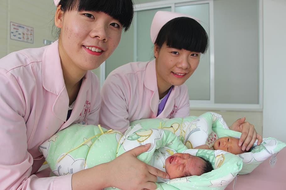 twin sisters, saint ann maternity hospital, new students, medical sisters, baby, nurse, maternity hospital, japanese Ethnicity, japan, mother