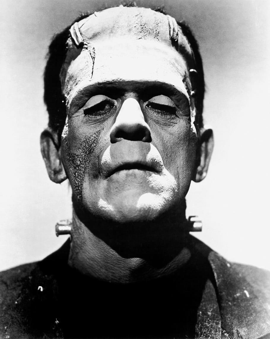 frankenstein, monster, boris karloff, actor, vintage, movies, motion pictures, monochrome, black and white, pictures