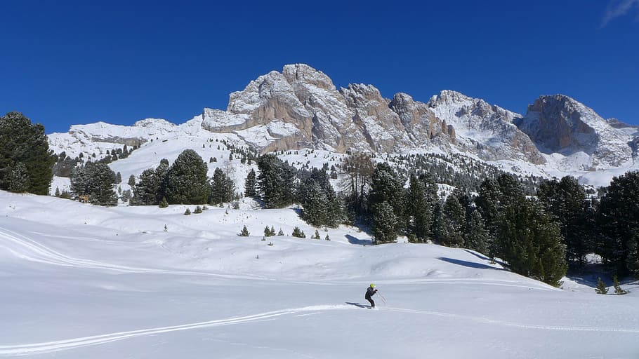 skiing, dolomites, snow, val gardena, mountain, mountains, winter, winter landscape, altoadige, sudtirol