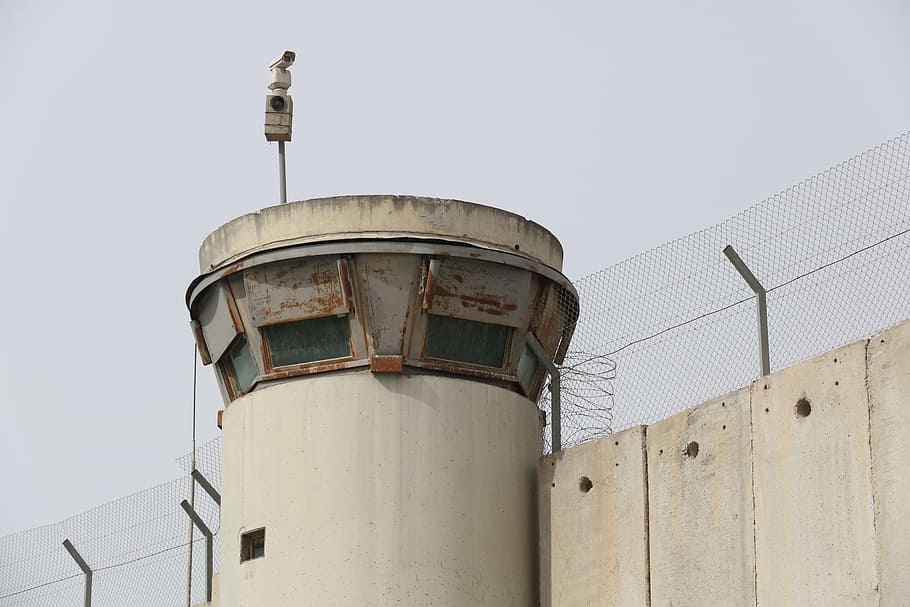 tower, cctv camera, day, palestine, israel, bethlehem, wall, separation, border, lookout