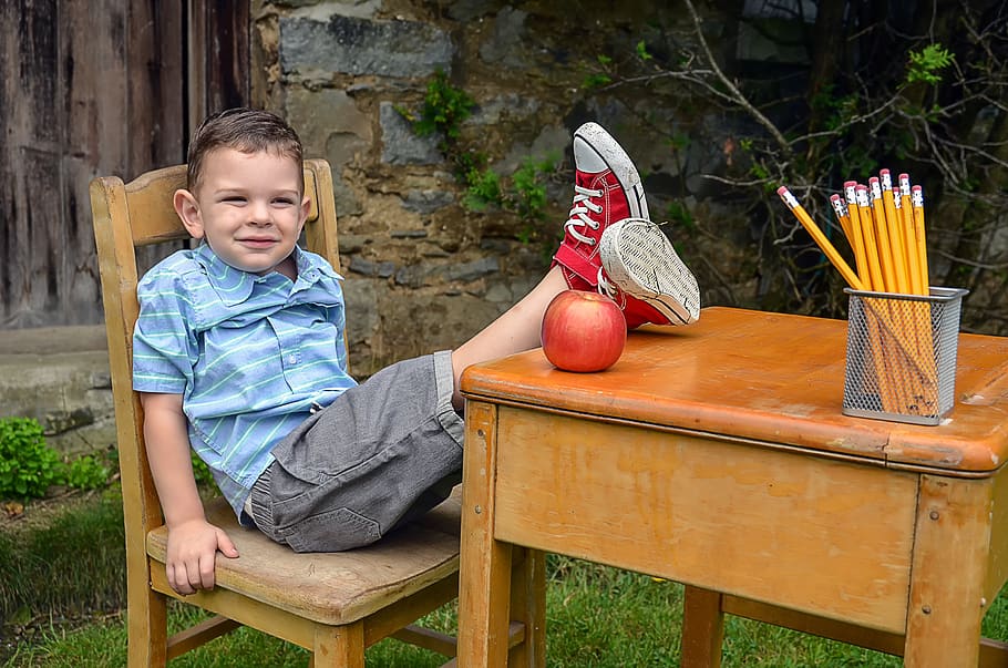 child, boy, young, kid, cute, childhood, desk, red, sneakers, chair