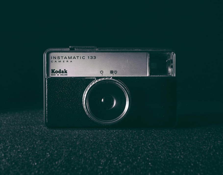 black, gray, kodak instamatic 133 camera, analog camera, analogue, aperture, camera, classic, close-up, compact