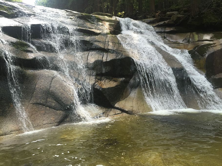Waterfall, Water, mumlava waterfalls, river, current, flowing, stone, river basin, nature, outdoors