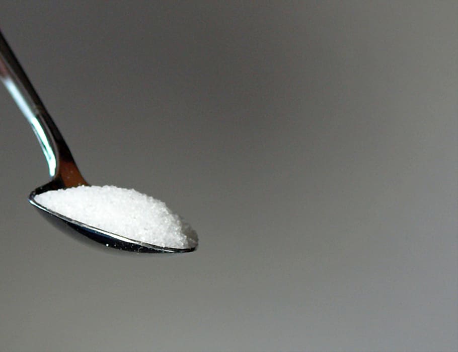 gray, stainless, steel spoon, white, powder close-up photo, sugar, spoon, sugar scoop, sweet, sweeteners