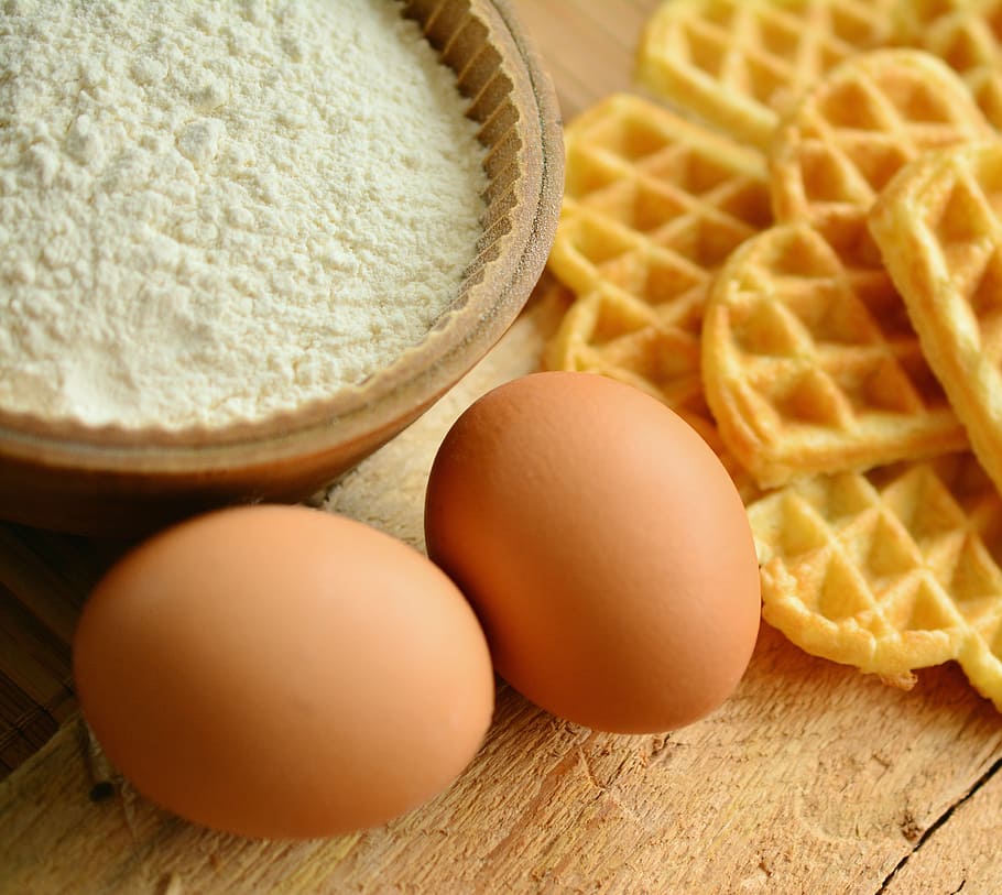 two, eggs, white, powder, brown, bowl, waffle, waffles, waffles bake, ingredients