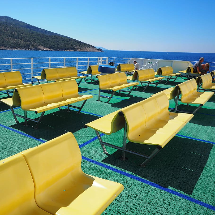 croatia, ship, sea, ferry, adriatic sea, steamboat, summer, yellow, green, blue