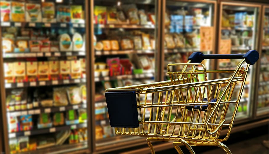 shopping cart, refrigerator, shopping, business, retail, transport, supermarket, food, purchasing, music