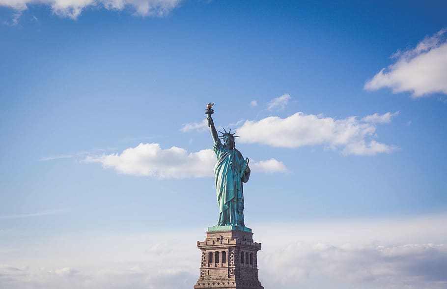 architecture, infrastructure, structure, clouds, sky, statue, liberty, new york, sculpture, human representation