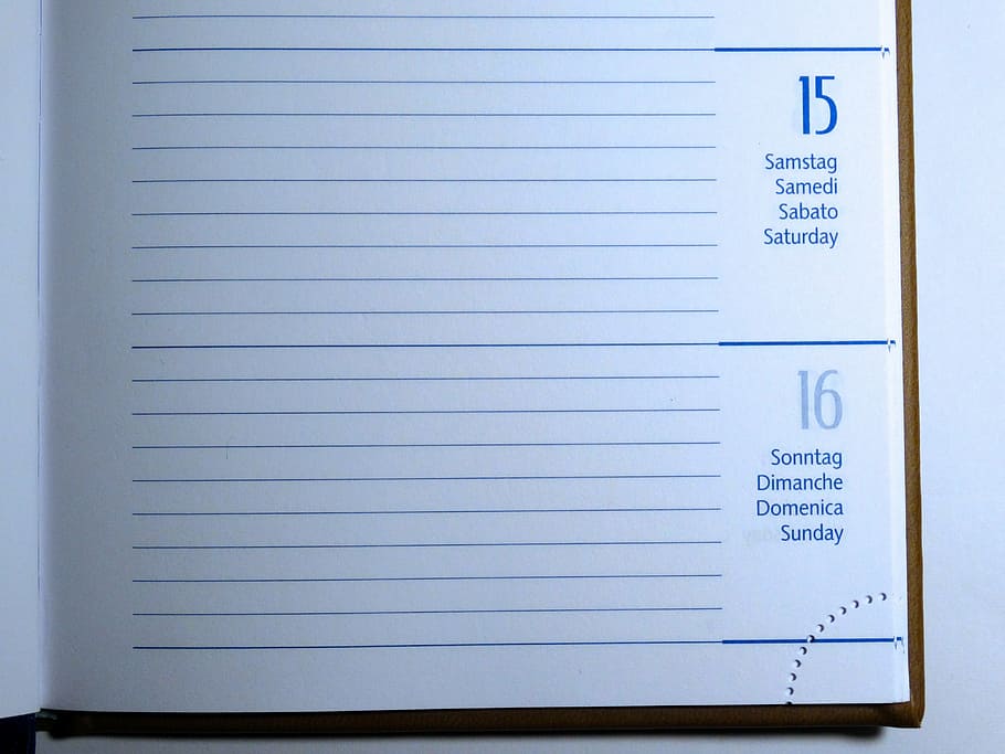kertas putih, kalender, hari, hari dalam seminggu, perencanaan, penjadwalan janji, close-up, tidak ada orang, jumlah, objek tunggal