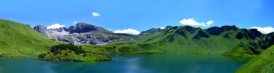 緑, 山, 体, 水, アルゴイ, schrecksee, hochgebirgssee, 高山, 湖, アルゴイアルプス