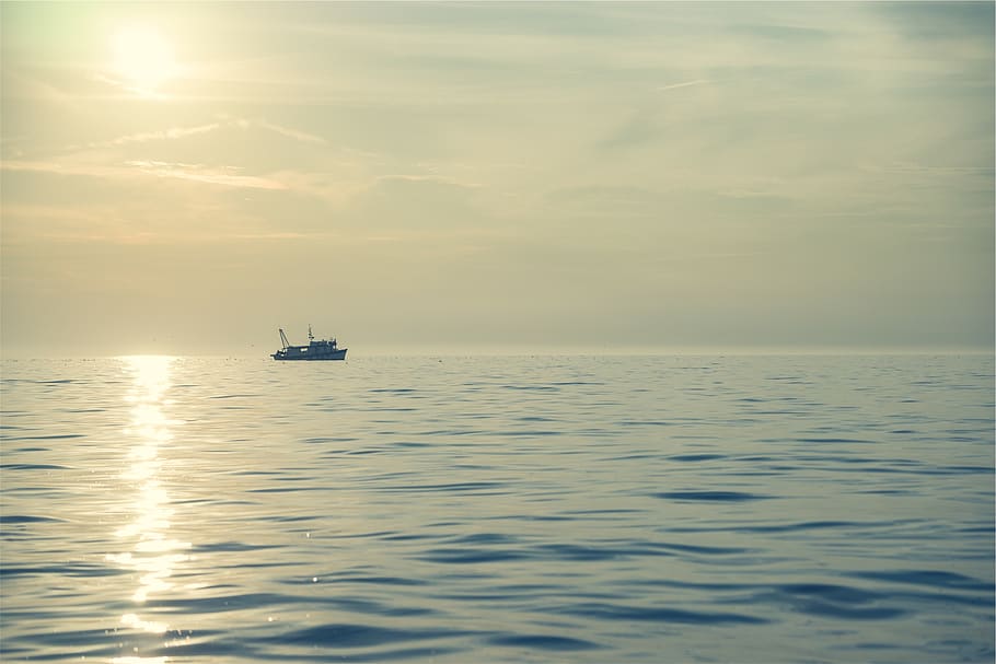 sunset, boat, ship, ocean, sea, water, horizon, sky, nautical vessel, waterfront