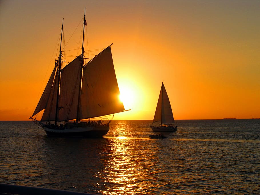 Sunset, Ship, Boat, Sea, Water, Water, Sky, sea, water, sky, sail, florida