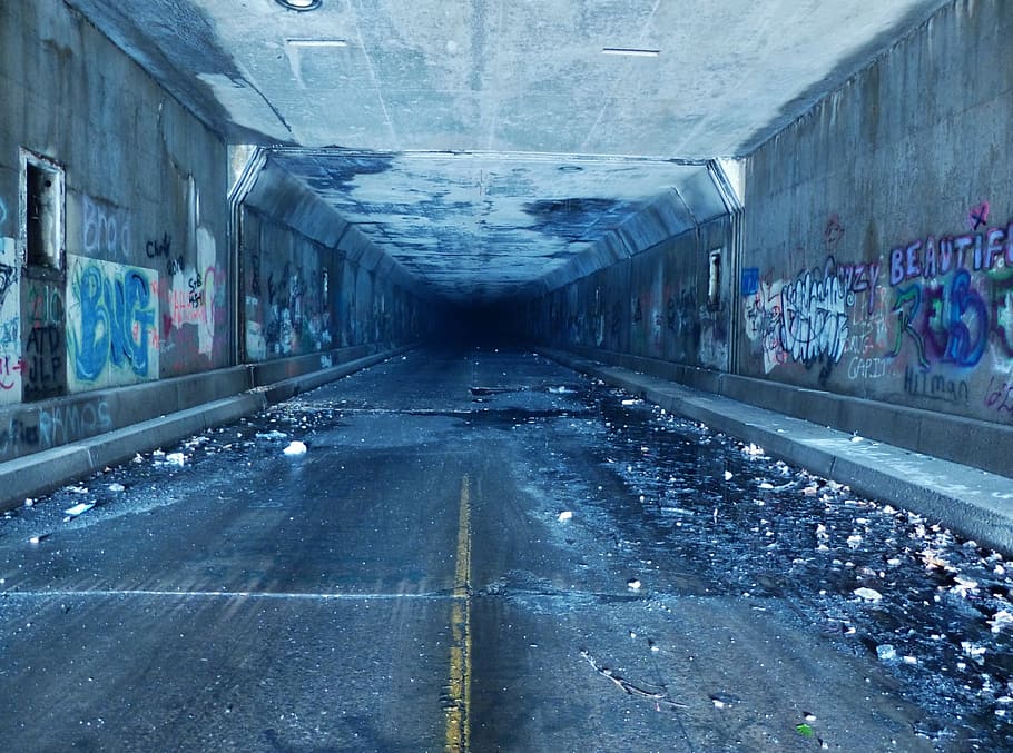 túnel, autopista de peaje, Pensilvania, carretera, abandonado, lucio, bicicleta, carril bici, graffiti, calle