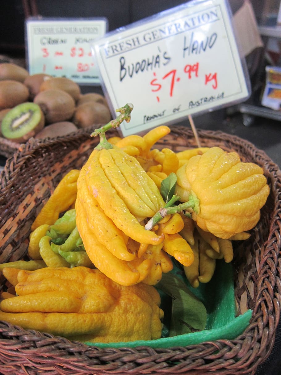 buddha's hand, fruit, citrus medica, fingered citron, australia, food, food and drink, freshness, healthy eating, basket