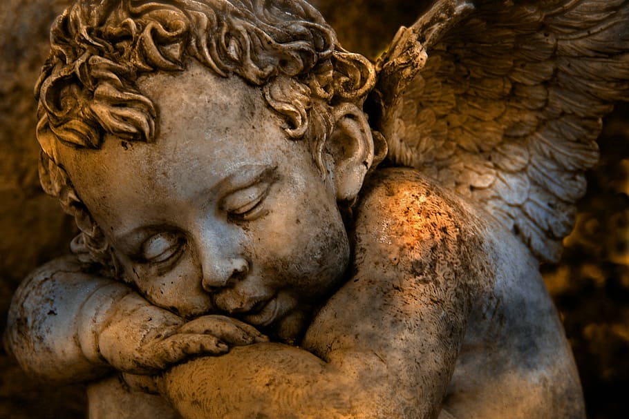 cherub painting, angel, religion, faith, wing, guardian angel, mourning, farewell, love, rest