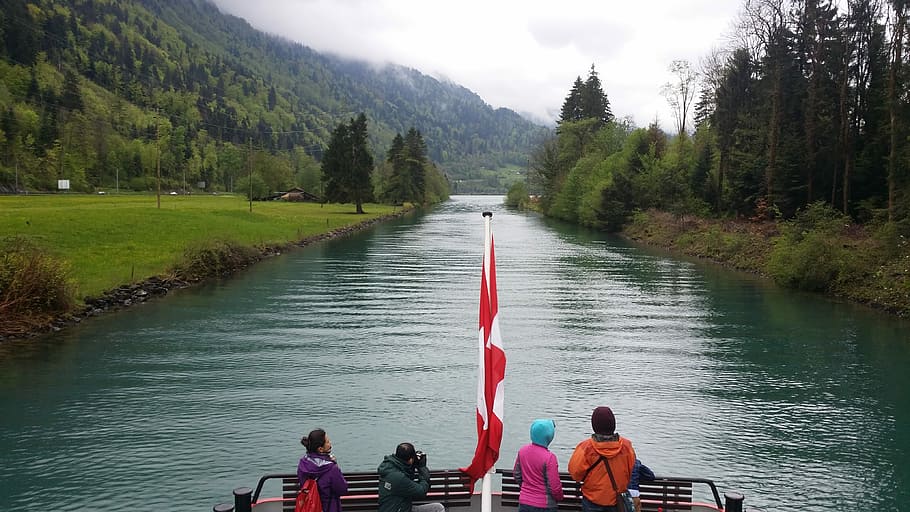 スイス, プレジャーボート, 湖, 自然, 平和, 観光, 紅葉, 水, 旗, 川