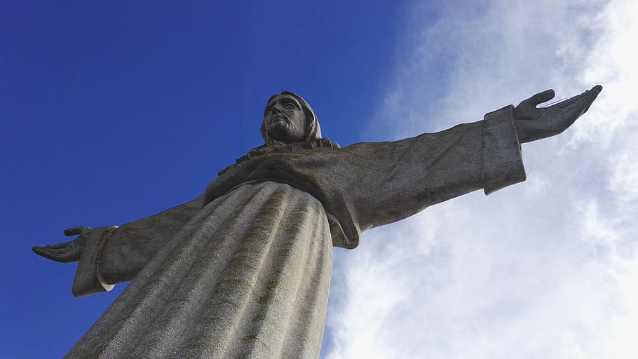 lisboa, portugal, jesus, estátua, monumento, locais de interesse, religião, historicamente, céu, escultura