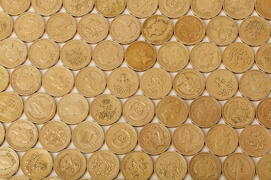 round gold-colored coins, Business, Cash, Coin, Concept, Credit, cash, coin, currency, finance, financial