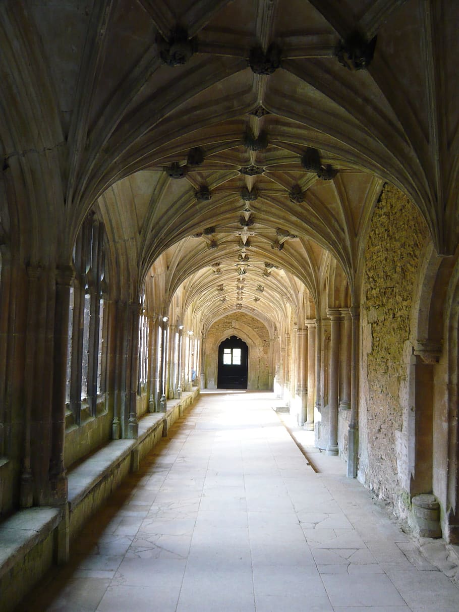 hallway photo, window, hallway, lacock abbey, harry potter, england, arch, history, architecture, corridor