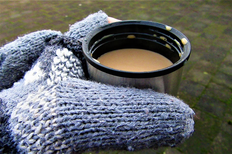 cold, coffee, gloves, winter, season, hot, morning, caffeine, people, cup